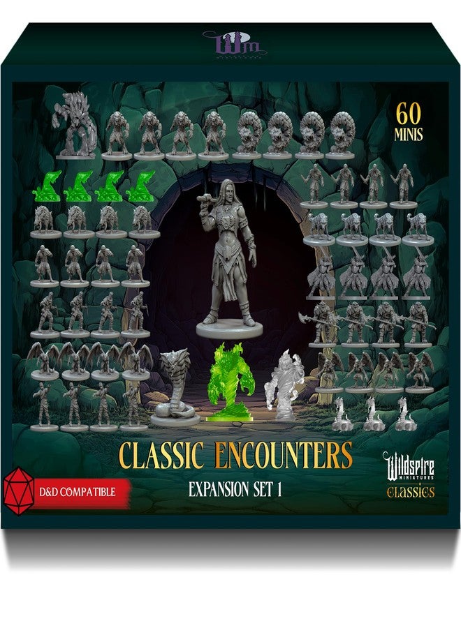 Wildspire Classic Encounters - Expansion Set I - 60 Iconic DND Miniatures Bulk Monsters, Unpainted Tabletop RPG DND Minis, D&D Miniatures, Fantasy Figurines, Dungeons & Dragons Minis, 28mm, Assembled Unprimed - Image 1